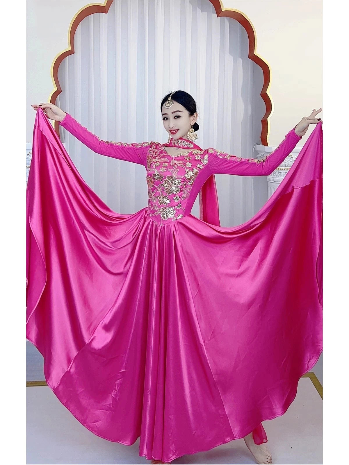 2025 Indian Traditional Bollywood Dance Stage Performance Costume Women Embroidery Anna Saree Dress Festival Clothes DQL10432