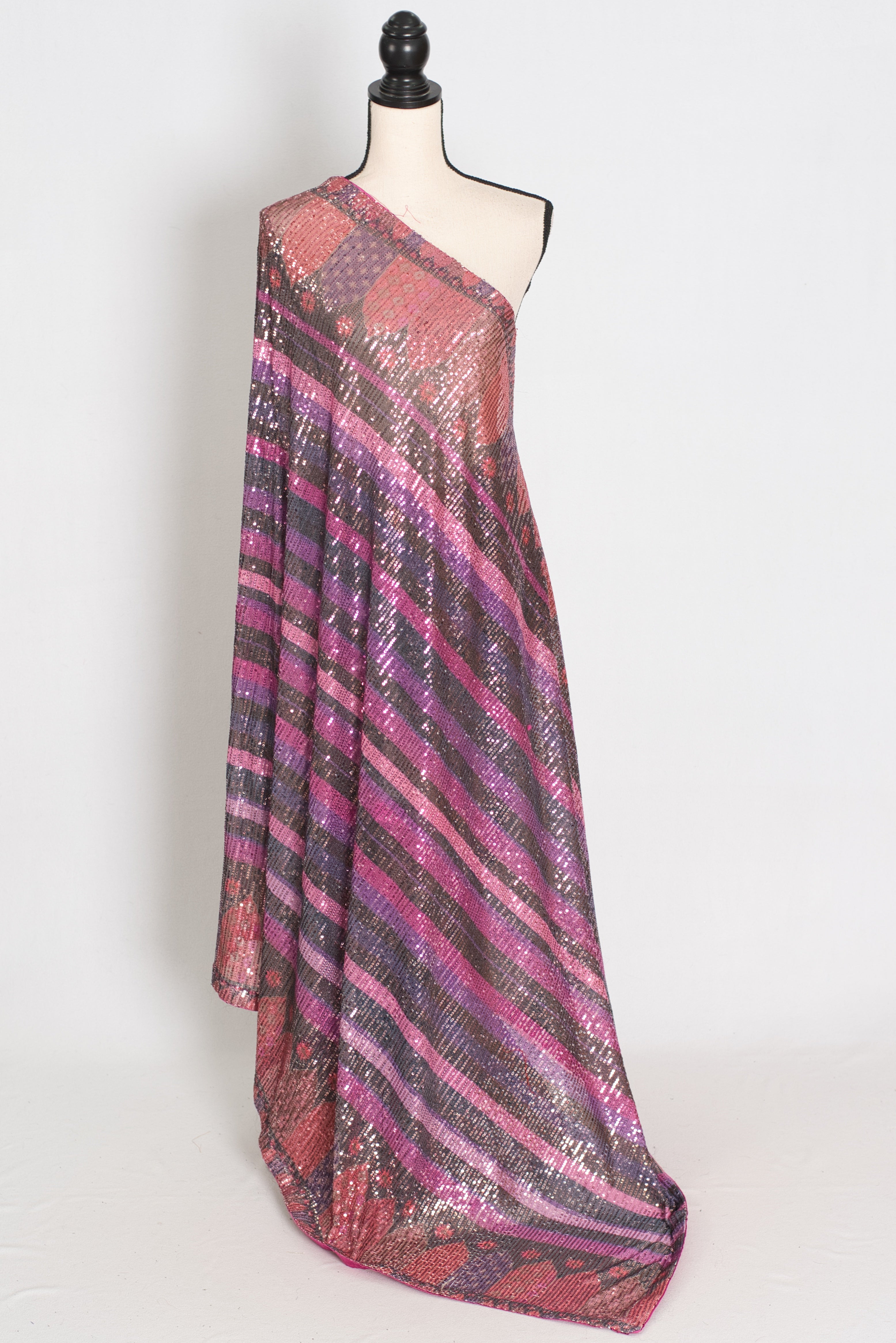 Ruhi | Pink Designer Sequin Saree | Bollywood Style Multi-Tonal Striped Shimmer