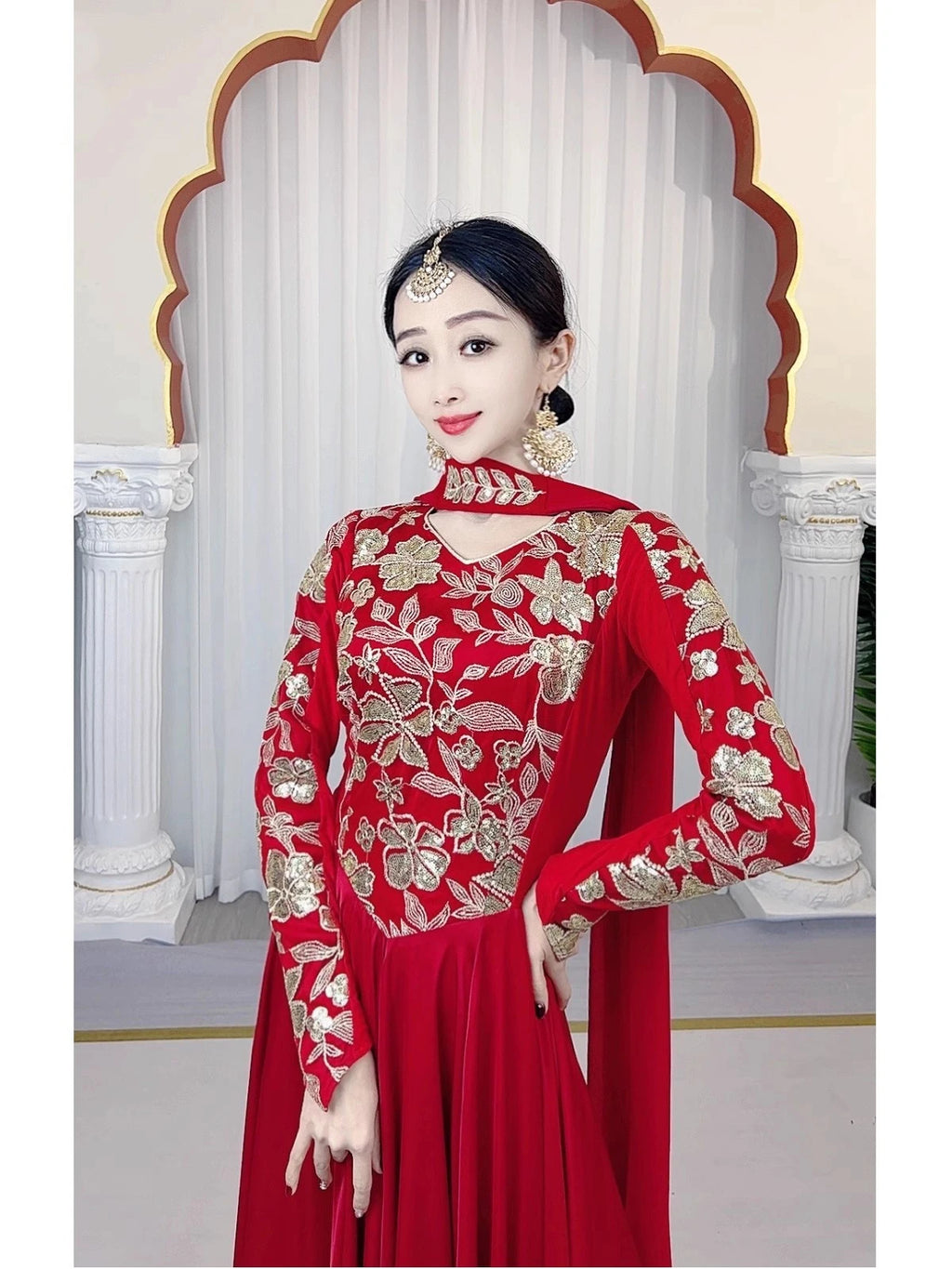 2025 Indian Traditional Bollywood Dance Stage Performance Costume Women Embroidery Anna Saree Dress Festival Clothes DQL10432