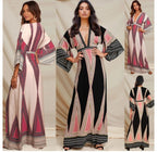 Deep V Neck Indian Print Dress Plus Size Women's