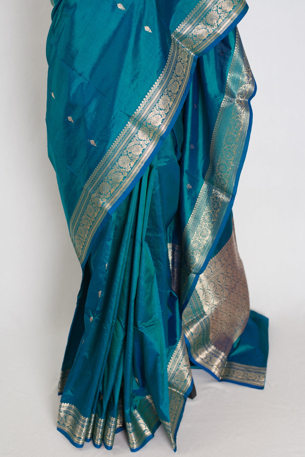 Gauri | Peacock Green & Gold Katan Silk Banarasi Saree | Silk Mark Certified