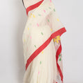 Balaka: White & Red Bengal Linen-Cotton Saree | Traditional Lal-Par Saree