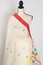 Balaka: White & Red Bengal Linen-Cotton Saree | Traditional Lal-Par Saree