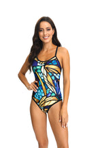 Printed Siamese Triangle Cross Adjustable Shoulder Strap Swimsuit