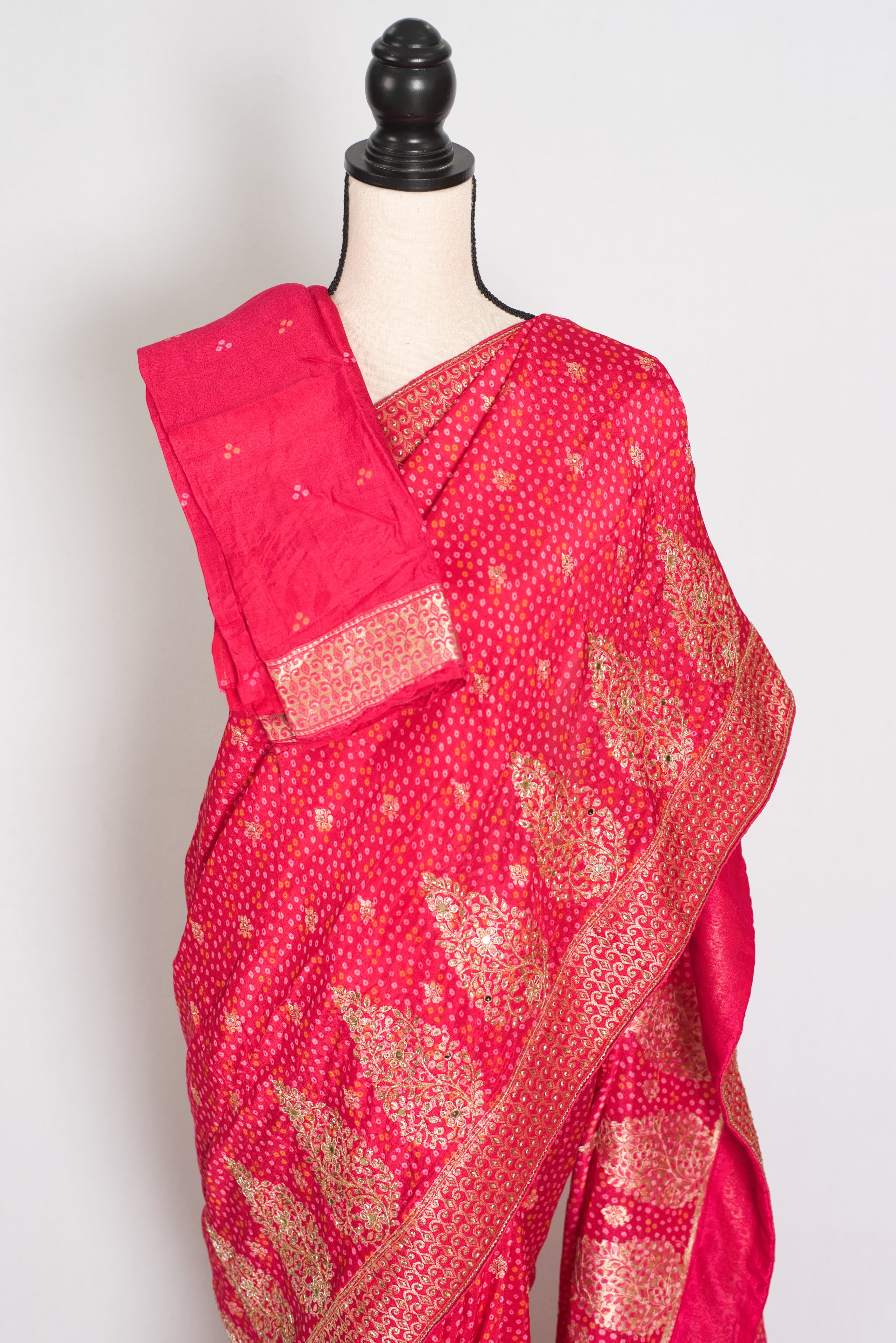 Mili | Hot Pink Dola Silk Embroidery Saree | Sequins & Zari Accents