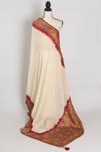 Jiya | Cream & Maroon Crepe Georgette Banarasi Saree | Traditional Bengali look