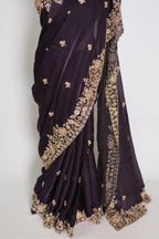 Priya | Deep Purple Tissue Saree | Stitched Size 38 Blouse (Adjustable to 40)