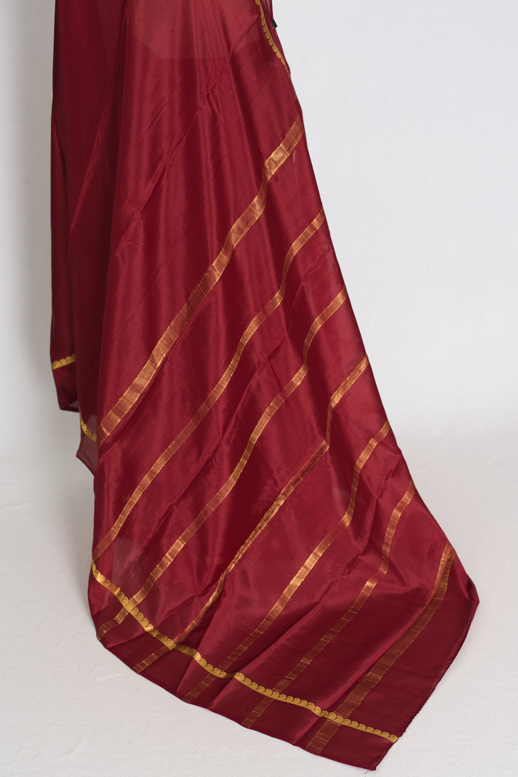 Mekhla Maroon and Gold Pure Mysore Crepe Silk Saree – Silk Mark Certified