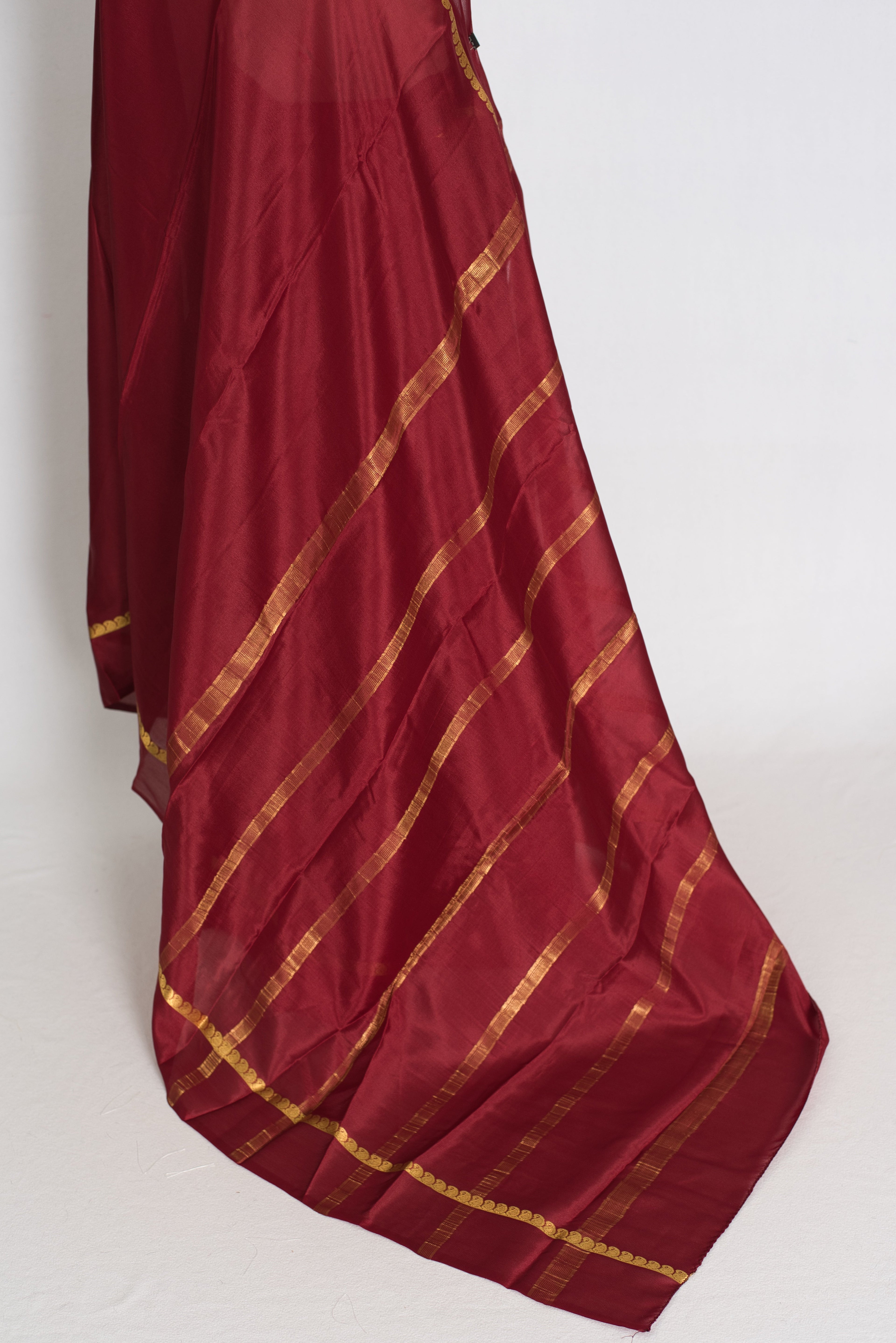 Mekhla Maroon and Gold Pure Mysore Crepe Silk Saree – Silk Mark Certified