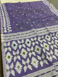 Madhabi : Mauve and White Blended Soft Cotton Jamdani Saree