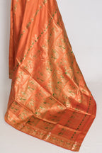 Gauri | Orange and Green Handwoven Bishnupuri Minakari Swarnachari Silk Saree