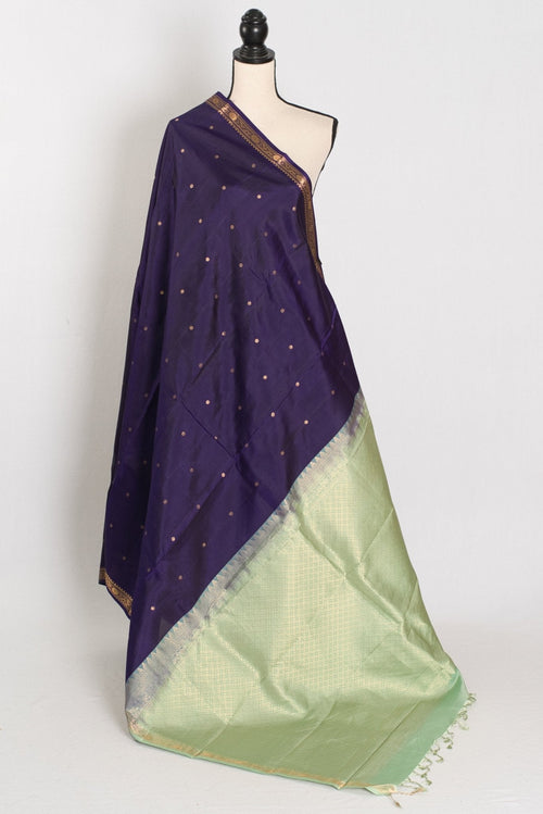 Bela: Bluish Purple & Gold Polka Dot Kanjivaram Silk Saree