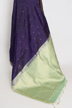 Bela: Bluish Purple & Gold Polka Dot Kanjivaram Silk Saree