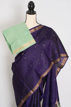 Bela: Bluish Purple & Gold Polka Dot Kanjivaram Silk Saree