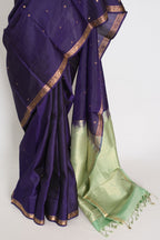 Bela: Bluish Purple & Gold Polka Dot Kanjivaram Silk Saree