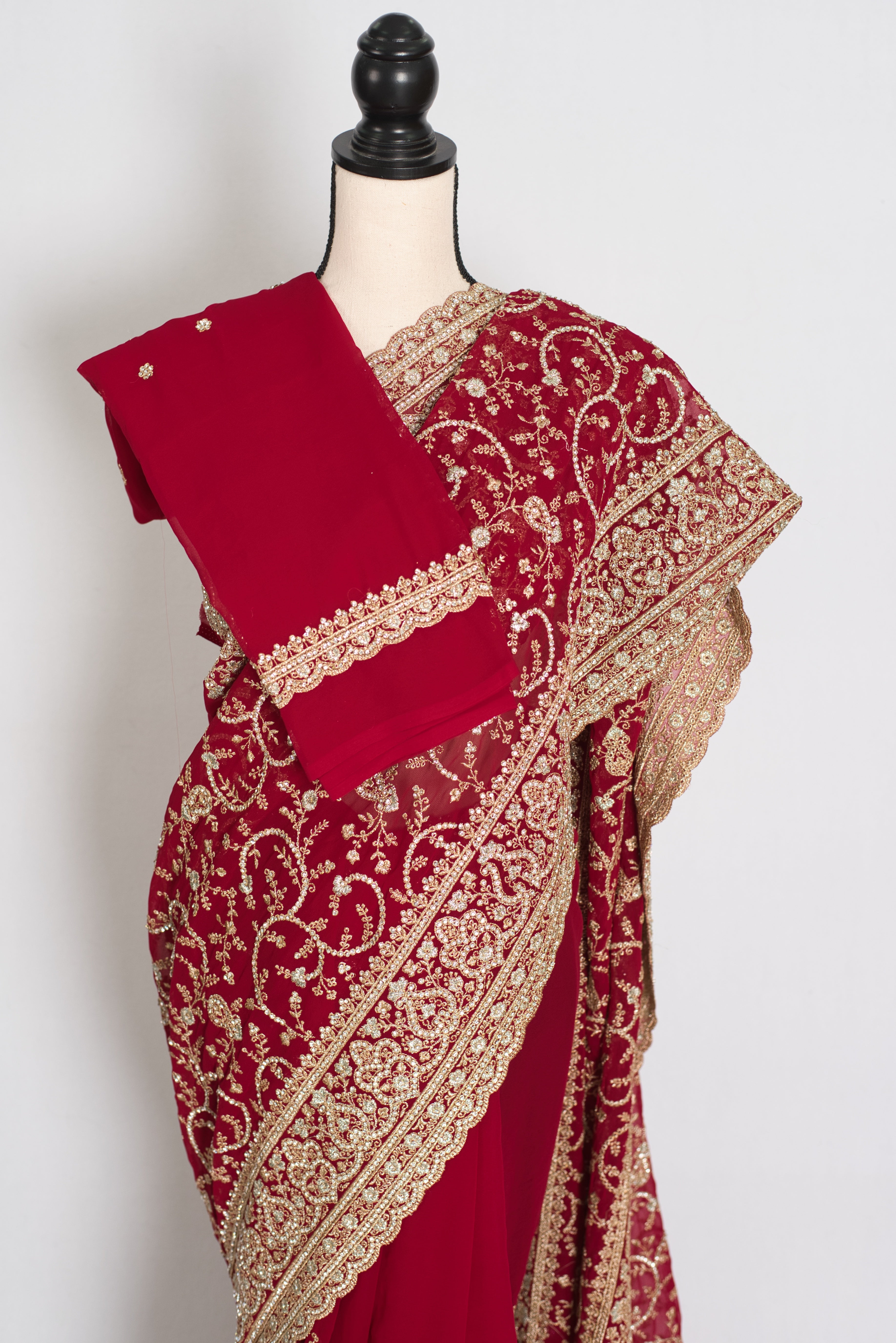 Vibah | Maroon Georgette Heavy Bridal Saree| Festive & Karwa Chauth Edition