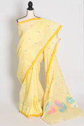 Bhumi: Light Yellow Pure Bengal Cotton Jamdani Saree - Handloom Tant