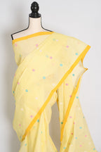 Bhumi: Light Yellow Pure Bengal Cotton Jamdani Saree - Handloom Tant