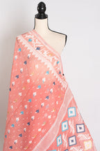 Bina : Peach and White Blended Soft Cotton Jamdani Bengali Saree