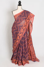 Blended Cotton Soft Jamdani Saree in Purple and Orange