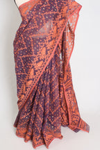 Blended Cotton Soft Jamdani Saree in Purple and Orange