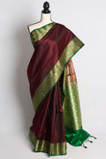 Blended Silk Valkalam Banarasi Saree in Brown and Green