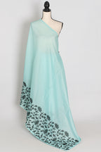 Dhriti | Turquoise Blue & Black Semi Kota Silk Saree | Artistic Floral Appliqué