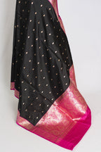 Brahamar : Silk Mark Certified Katan Banarasi Saree in Black and Magenta