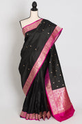 Brahamar : Silk Mark Certified Katan Banarasi Saree in Black and Magenta