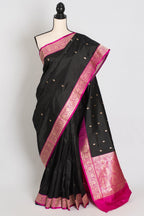 Brahamar : Silk Mark Certified Katan Banarasi Saree in Black and Magenta