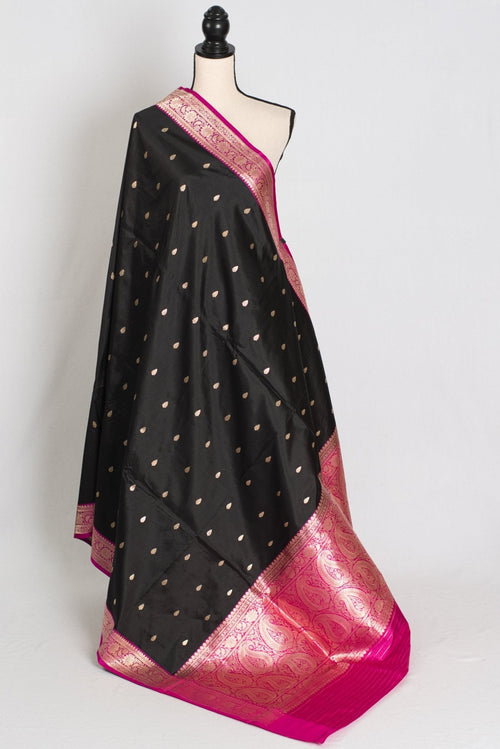 Brahamar : Silk Mark Certified Katan Banarasi Saree in Black and Magenta