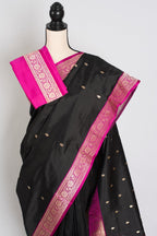 Brahamar : Silk Mark Certified Katan Banarasi Saree in Black and Magenta