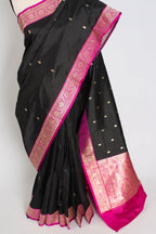 Brahamar : Silk Mark Certified Katan Banarasi Saree in Black and Magenta