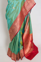 Nandini | Sea Green & Red Ganga Jamuna Border Banarasi Silk Saree