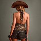 European And American Contrast Color Halter Leopard Print Printed Sexy Top For Women