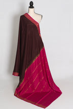 Devi : Brown and Pink Pure Mysore Crepe Silk Saree with 38 Size Stitched Blouse