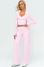 The Twirl Zip Jacket Halter Tank Top New Straight Leg Pants 3-Piece Set