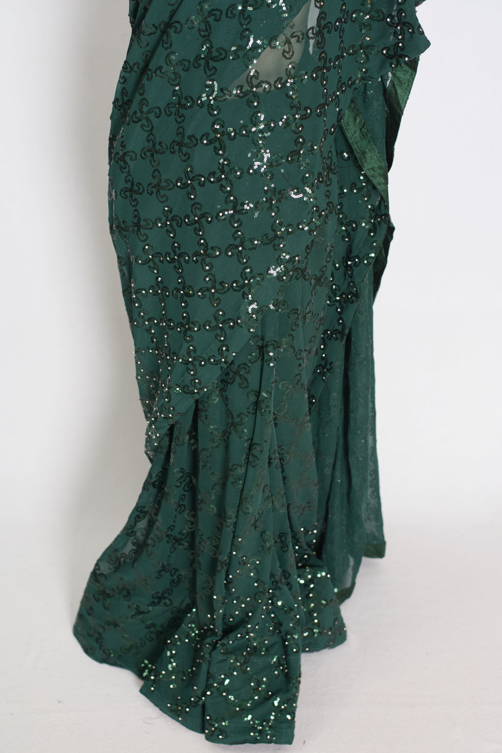 Heena | Dark Green Soft Net Sequin Saree | Bollywood Partywear