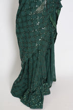 Heena | Dark Green Soft Net Sequin Saree | Bollywood Partywear