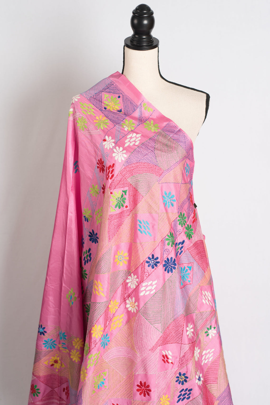 Amira : Pink Blended Silk Saree with Hand Embroidery Lambani Work Saree