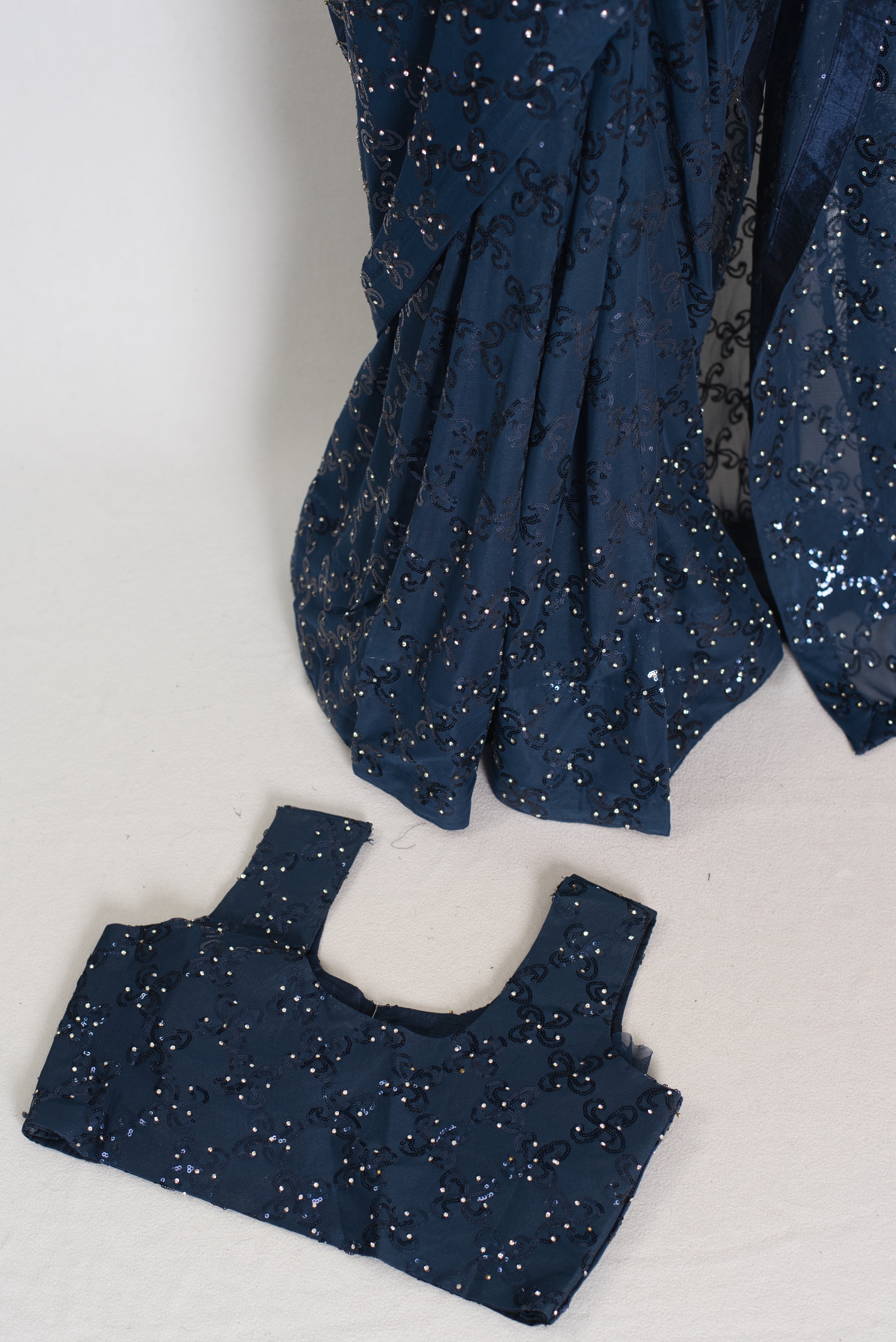 Maya | Midnight Blue Soft Net Sequin Saree | Bollywood Partywear