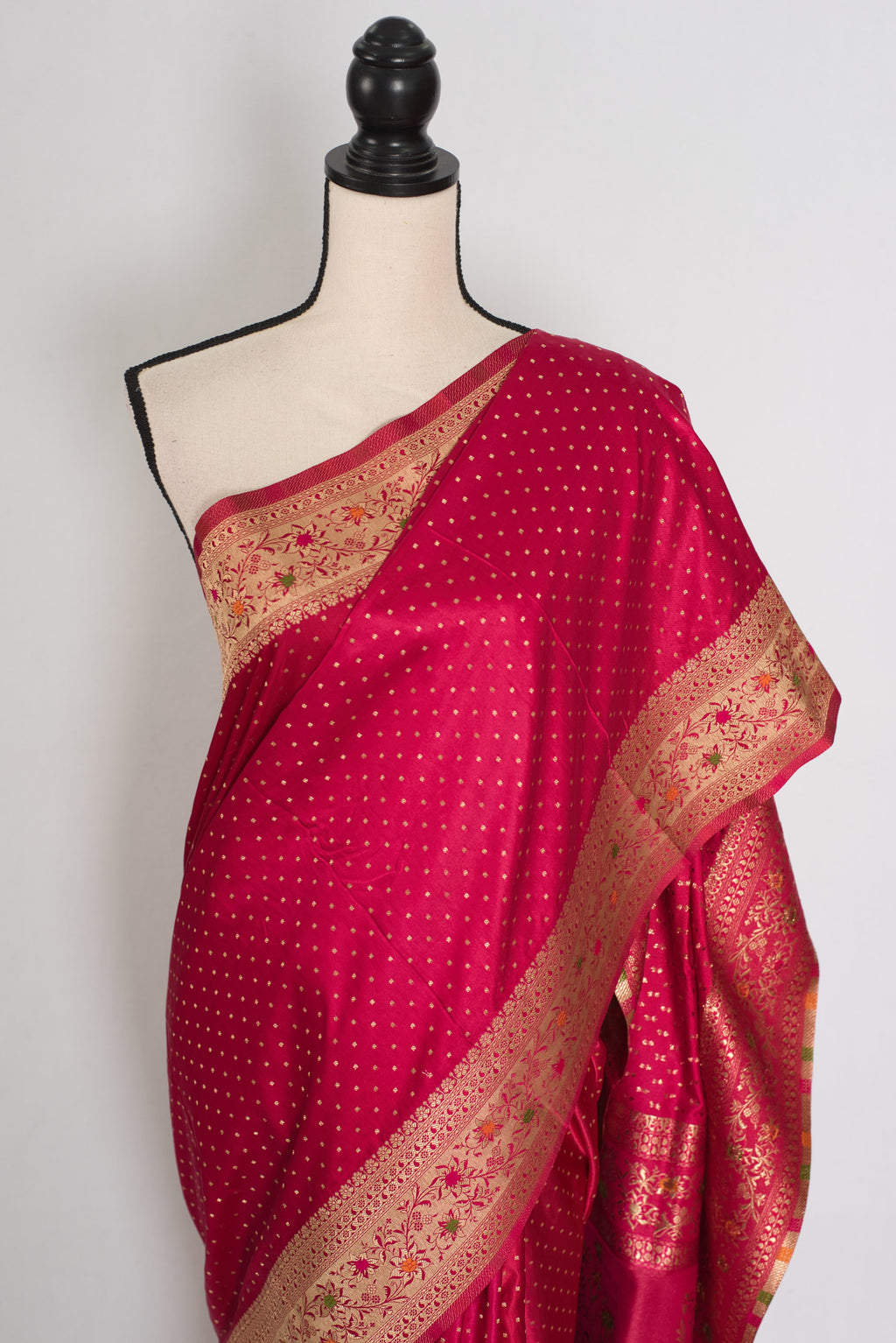 Rosy | Rose Pink Semi Mashru Banarasi Saree | Pre-Stitched Size 40 Blouse