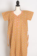 Pure Cotton Mustard Yellow Kalamkari Printed Long Nighty in Regular Size