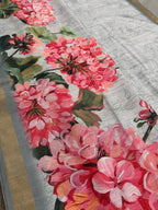 Ila | Grey & Vibrant Pink Floral Printed Semi Tussar Saree