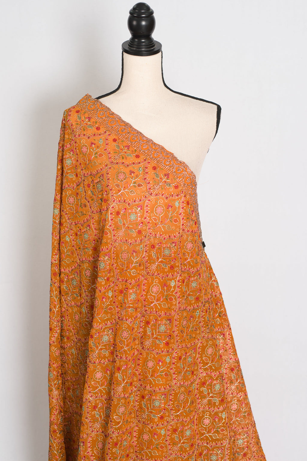 Hira | Orange Georgette Kashmiri Embroidery Saree | Perfect Haldi Wear