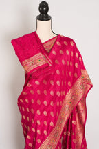 Purvi : Dark Pink and Gold Dola Silk Banarasi Saree - Hand Embroidery