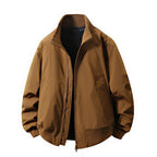 Solid-color Double-zipper Loose-fit Stand-up Collar Jacket Coat