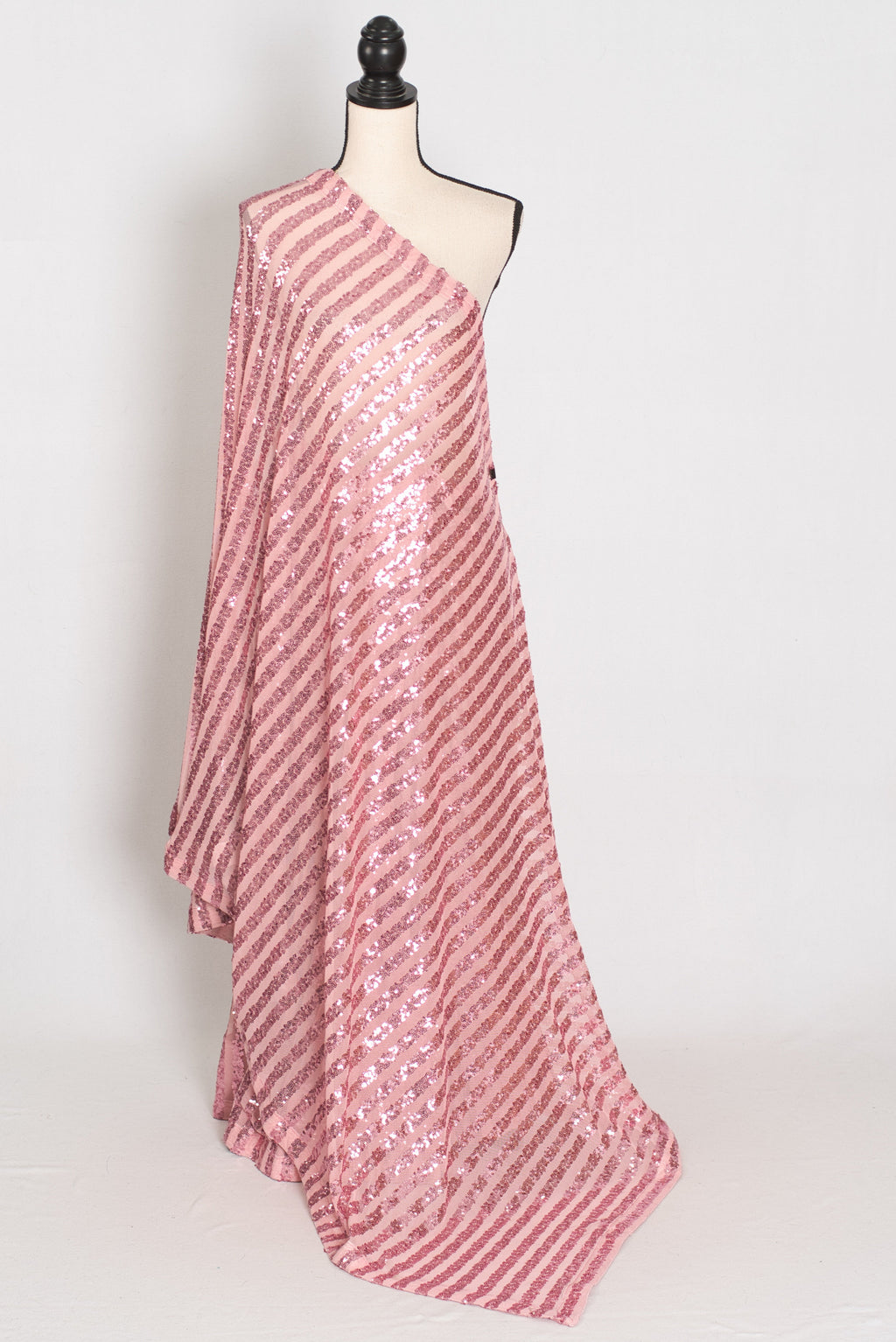 Afrin | Pink Soft Net Sequin Saree | Linear Shimmer Stripe Patterns