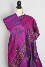 Indrani | Purple Hand Block Printed Bishnupur Katan Silk Saree | Pure Silk