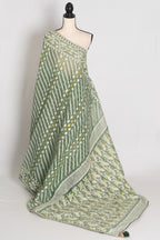 Heena – Soothing Green and White Blended Cotton Jamdani Saree